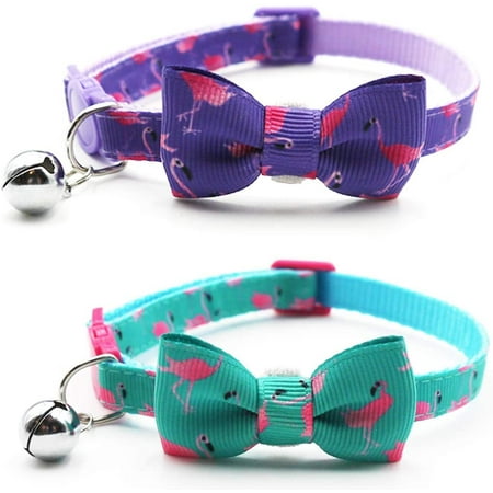 2 Pack Breakaway Cat Collar with Removable Bowtie and Bells Cute Fruit Pattern Adjustable 8”-12”