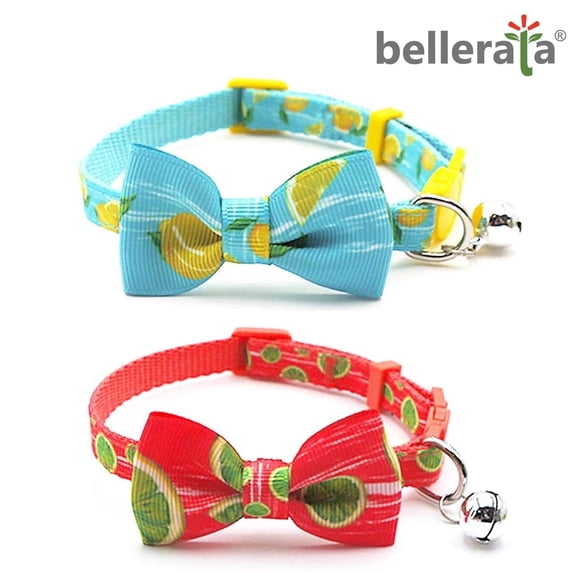 2 Pack Breakaway Cat Collar with Removable Bowtie and Bells Cute Fruit Pattern Adjustable 8”-12”