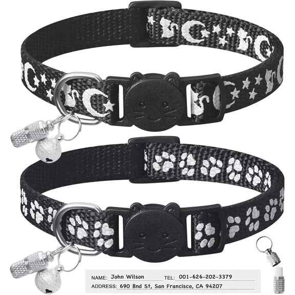 2 Pack Breakaway Cat Collars & 2 Pcs Name Tags,Reflective Safety Kitten Collar with Bell,for Girl Boy Male Cats,Adjustable 7''-12'', Personalized ID Tag,Pet Supplies,Accessories