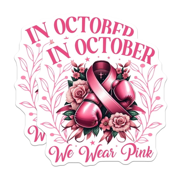 (2 Pack) Breast Cancer Awareness Stickers - October Pink Ribbon Boxing Gloves - Floral Stickers - 5" On Longest Side - Sticks to Smooth Flat Surfaces - Made in USA - BMCS17084