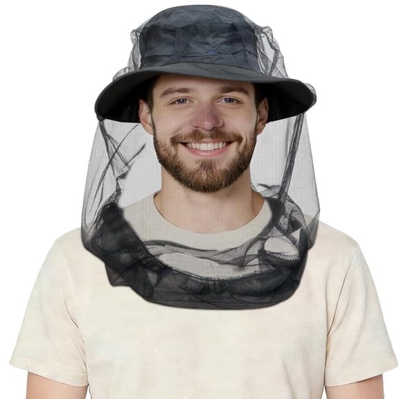 2 Pack Breathable Mosquito Head Net, Lightweight Insect Protection Mesh Cover for Gardening Camping Beekeeping, Universal Fit All Hats Men & Women