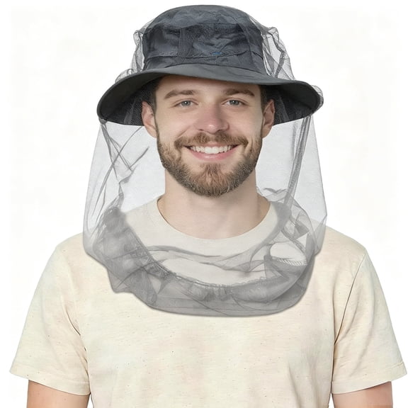 2 Pack Breathable Mosquito Head Net, Lightweight Insect Protection Mesh Cover for Gardening Camping Beekeeping, Universal Fit All Hats Men & Women