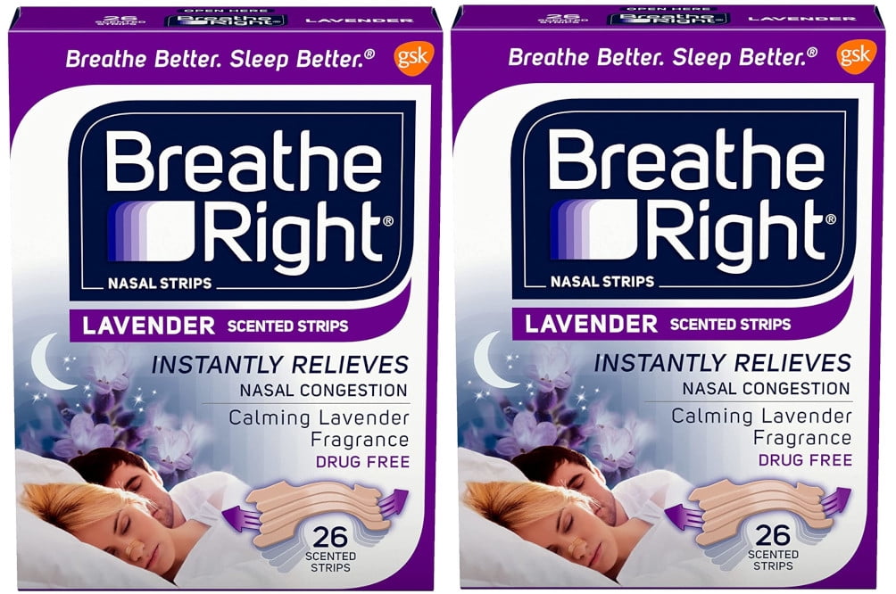2 Pack Breathe Right Drug Free Lavender Scented Nasal Congestion Strips, 26 Each