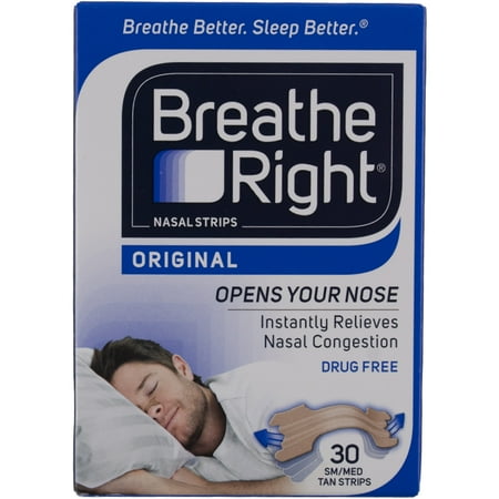 Breathe Right Original Nasal Strips, Tan, Small and Medium, 30 Ct (2 pack)