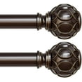 thumbnail image 1 of 2 Pack Bronze Curtain Rod, Heavy Duty 1 Inch Decorative Curtain Rods for Windows 30 to 56 Inch, Single-Side Adjustable Vintage Rustic Antique Brown Drapery Pole with Netted Texture Finials, 1 of 12