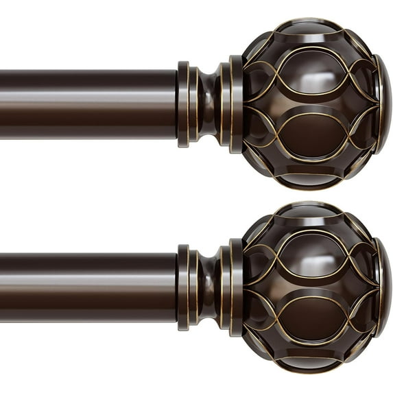 2 Pack Bronze Curtain Rod, Heavy Duty 1 Inch Decorative Curtain Rods for Windows 30 to 56 Inch, Single-Side Adjustable Vintage Rustic Antique Brown Drapery Pole with Netted Texture Finials