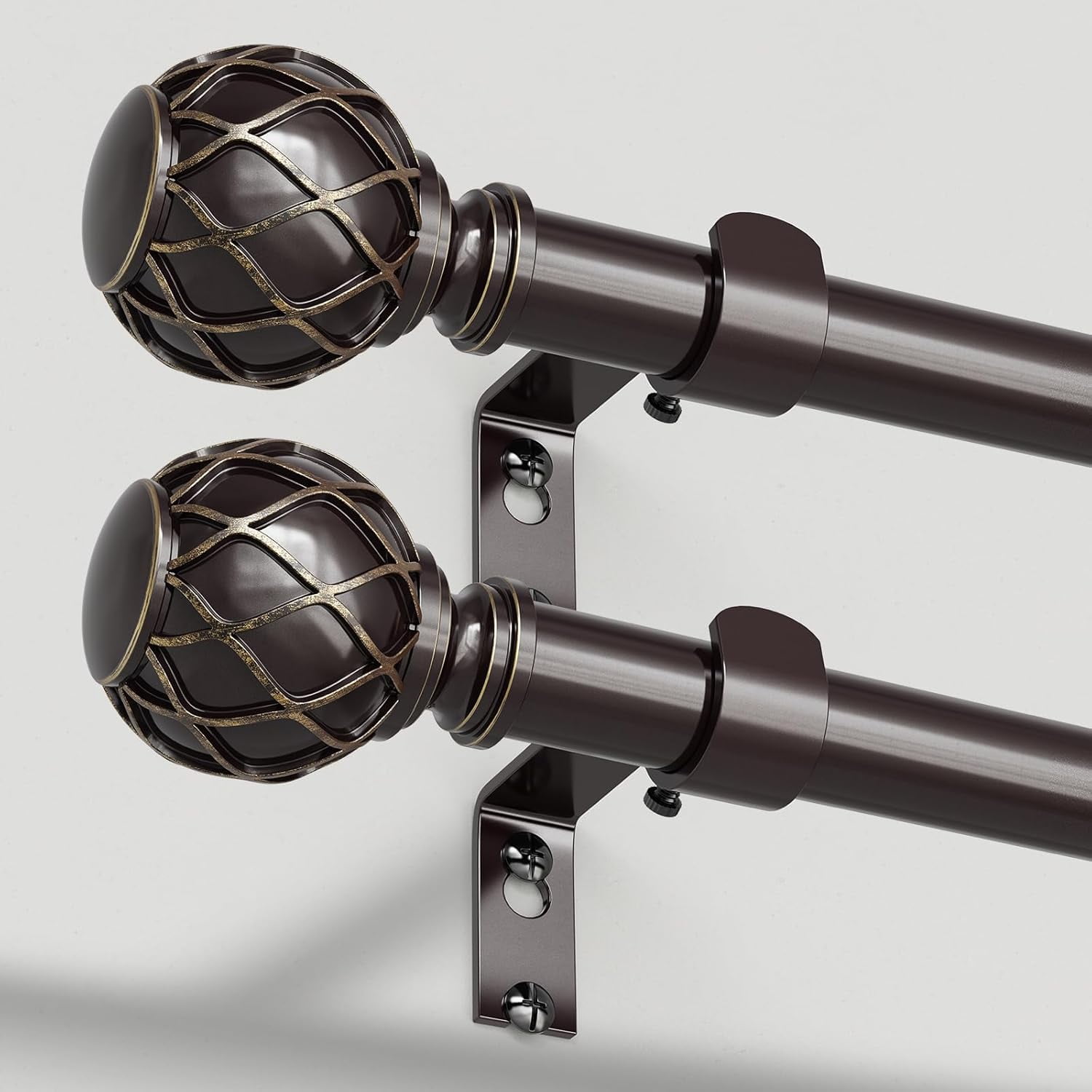 2 Pack Bronze Curtain Rods, 1'' Decorative Adjustable Farmhouse Curtain ...