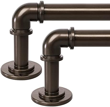 2 Pack Bronze Industrial Curtain Rods for Windows 48 to 84 Inch(4 to 7 Feet), 1 Inch Diameter Blackout Wrap Around Adjustable Heavy Duty Window Drapery Rods, Indoor and Outdoor