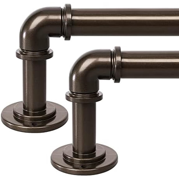 2 Pack Bronze Industrial Curtain Rods for Windows 48 to 84 Inch(4 to 7 Feet), 1 Inch Diameter Blackout Wrap Around Adjustable Heavy Duty Window Drapery Rods, Indoor and Outdoor