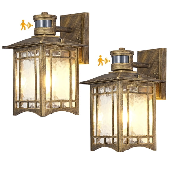 2 Pack Bronze Outdoor Motion Sensor Lights - Dusk to Dawn Lighting Fixture for Outside House Exterior - Wall Mount Porch Lantern with Yard Front Motion Detector - Garage Patio Anti-Rust Light