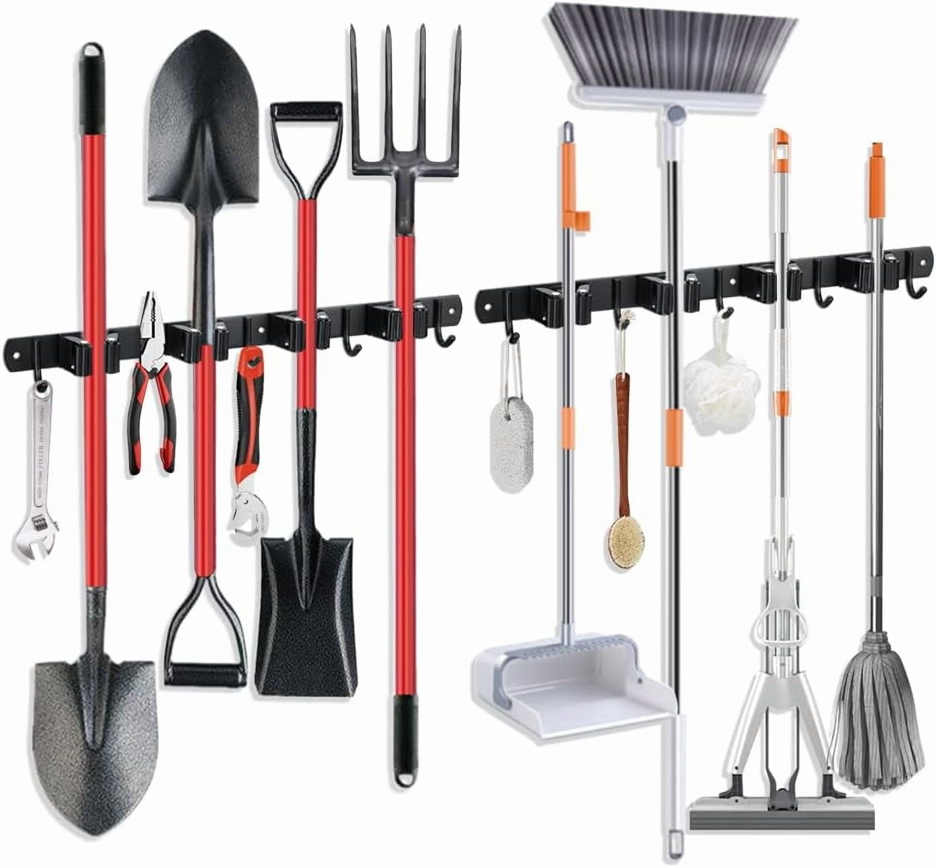Rake Racks 2 Pack Broom Hanger and Mop Holder, Heavy Duty Garden Tool Organizer ...