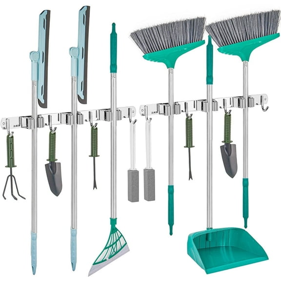 2-Pack Heavy Duty Wall Mounted Broom Holder, Metal Garage & Garden Tool Hooks, 30LB Capacity