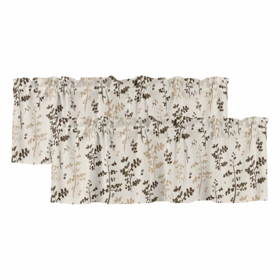 2 Pack Brown Beige Botanical Valances for Windows Bedroom Living Room Window Treatments, Rustic Country Spring Floral Summer Leaf Rod Pocket Valance Drapes Short Kitchen Curtains Over Sink 54"x18"
