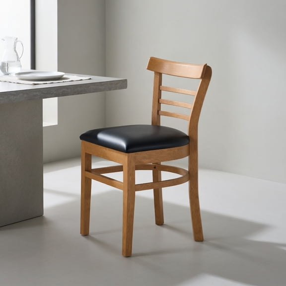 2-Pack Brown & Black Wooden Dining Chairs with Rubberwood Legs and PU Leather Seat  400 lb Capacity, Restaurant-Grade, Retro Style for Dining Room, Cafe, Bistro