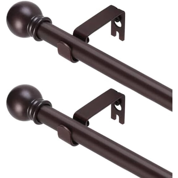 2 Pack Brown Curtain Rods for windows 32 to 62 inch, 5/8 inch Splicing Heavy Duty Metal Curtain Rod Set with Brackets