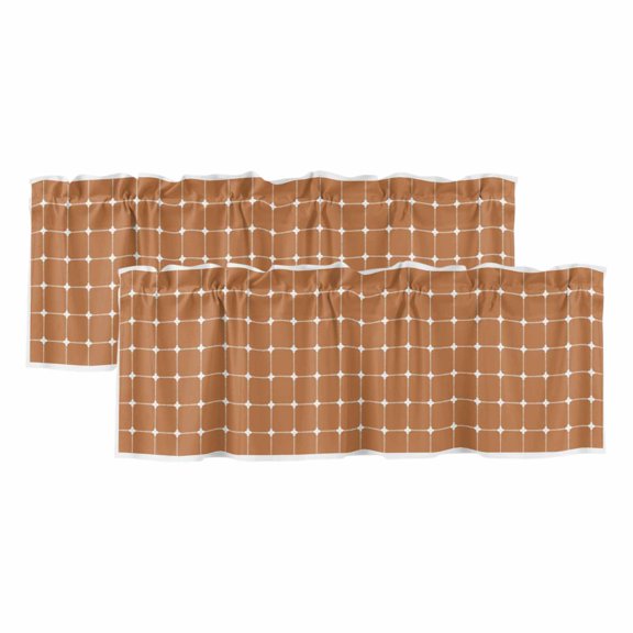 2 Pack Brown Gingham Valance for Window Modern Minimalist White Line Grid Points Checkered Kitchen Valance Rod Pocket Short Curtain Topper Decorative Window Treatment for Living Room Bedroom 42"x12"