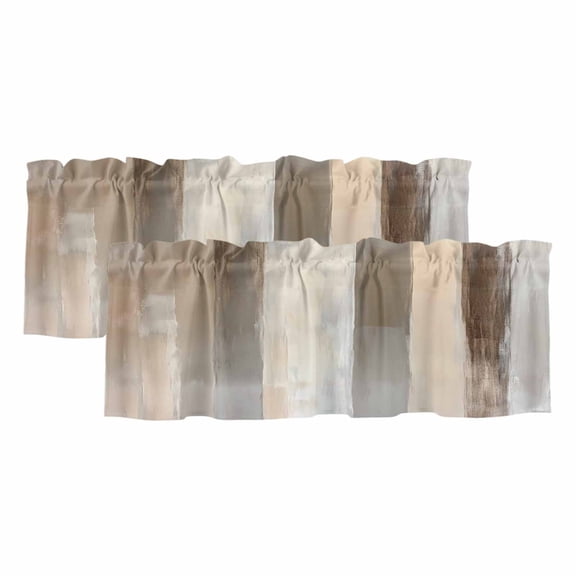 2 Pack Brown Grey Valance for Window Abstract Neutral Textured Modern Minimalist Kitchen Valance Rod Pocket Short Curtain Topper Decorative Window Treatment for Living Room Bedroom 42"x12"