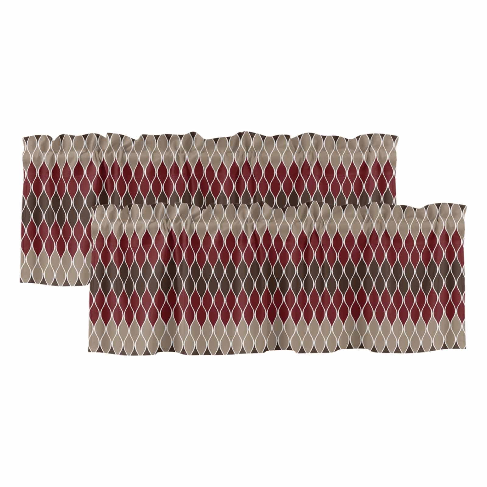 2 Pack Brown Red Valance for Window Geometric Medieval Kitchen Valance ...