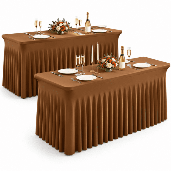 Layout Of Ruffle 2 Pack Brown Spandex Table Clothes For 6 Foot Rectangle Tables 6ft ...