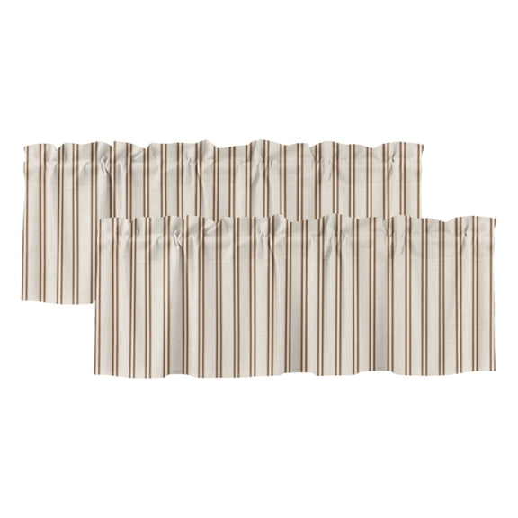 2 Pack Brown Ticking Stripe Valance for Window Minimalist Vertical Lines Beige Kitchen Valance Rod Pocket Short Curtain Topper Decorative Window Treatment for Living Room Bedroom 42"x12"
