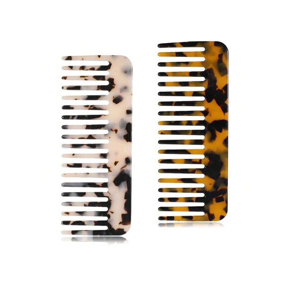 2-Pack Brown Tortoise Shell Wide Tooth Travel Comb Mini Pocket Size For