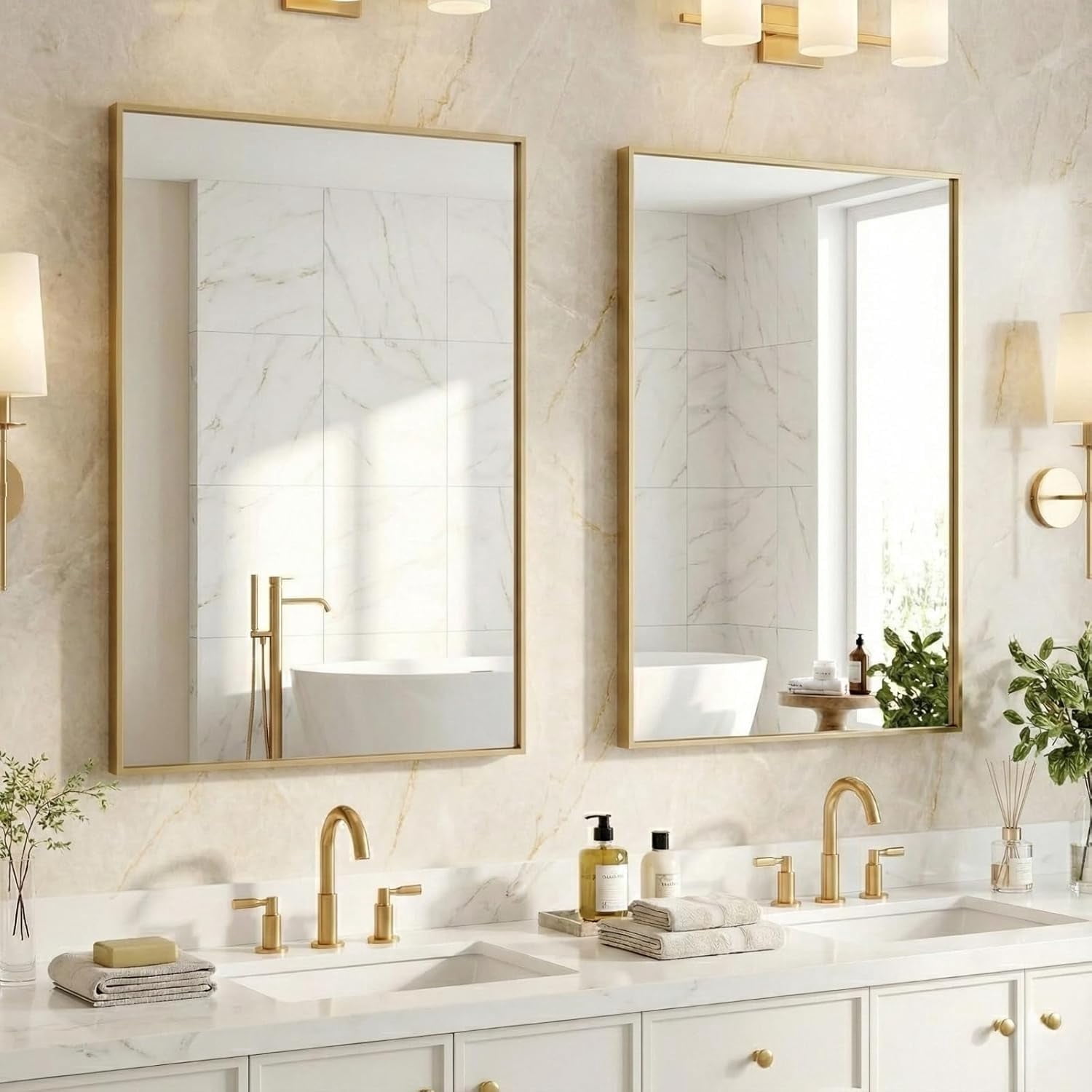 2-Pack Brushed Gold Bathroom Mirror for Over Sink, 22"x30" Rectangular ...