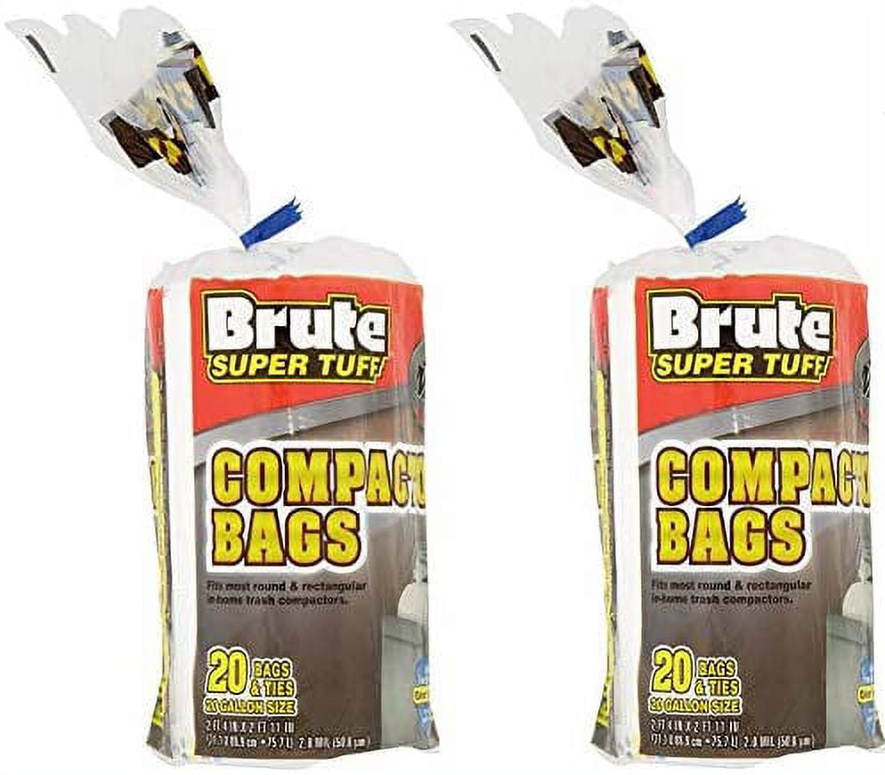 (2 Pack) Brute Super Tuff Heavy Duty 20 Gallon Size Compactor/kitchen Bags - White