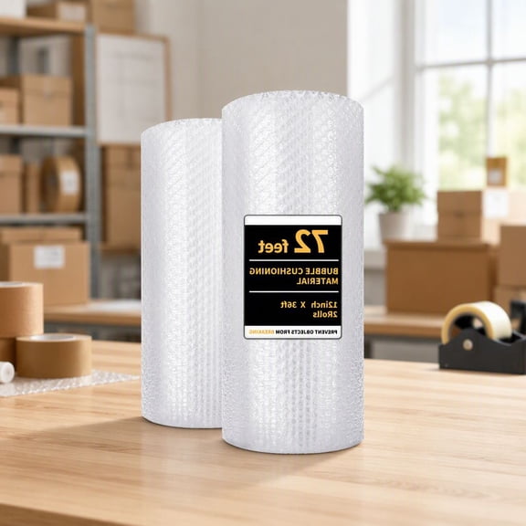 2 Pack Bubble Cushioning Wrap, 12 Inch x 72 ft Total, Perforated Every 12 in, Packing Wrap for Shipping, Moving and Storage