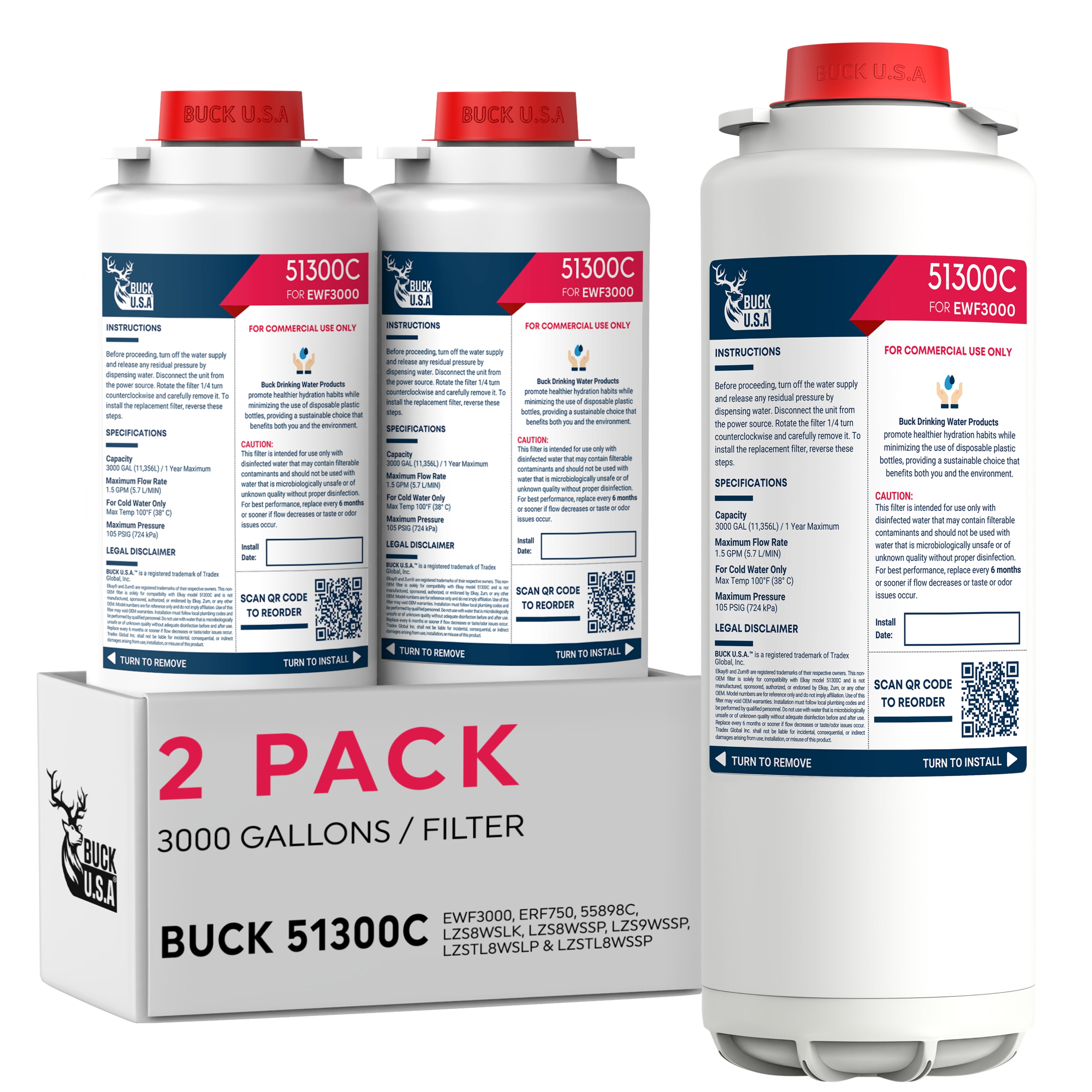 2 Pack Buck 51300C Replacement Filter for EWF3000 – Compatible with ...