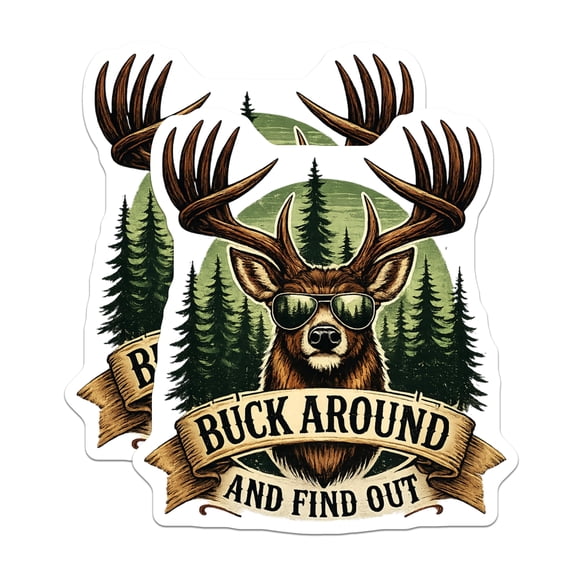 (2 Pack) Buck Around Find Out Magnets - Cool Deer Sunglasses Antlers - Funny Hunting Outdoor Humor Art - Forest Vibe Decor - 5 Inches On Longest Side - Thick Durable Magnet - Made in USA - MAG19975