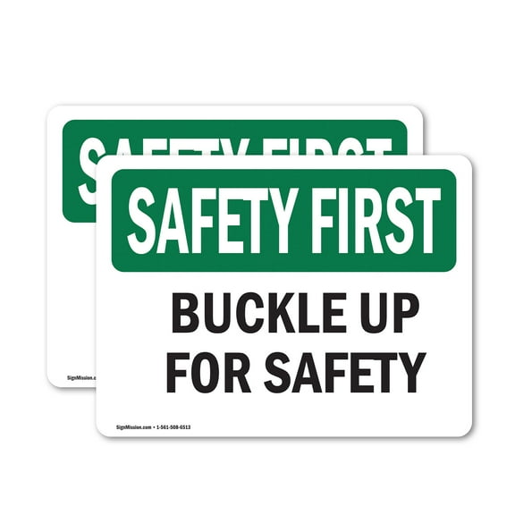 (2 Pack) Buckle Up For Safety OSHA Safety First Sign 7 Inch X 5 Inch Vinyl Label Decal Sticker Weather Resistant, UV Protected for Workplace, Business, and Construction Site, Made in