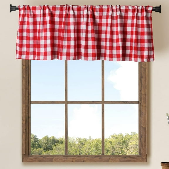 2 Pack Buffalo Check Plaid Cotton Window Valances Red and White Farmhouse Design Window Treatment Decor Curtains Rod Pocket Valances for Kitchen/Living Room 16" x 56" (Red and White)