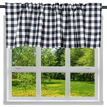 2 Pack Buffalo Check Plaid Window Valances Curtains White and Black, 16 x 56 inch, Blackout