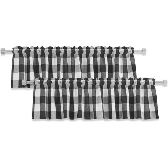 2 Pack Buffalo Check Valances Curtains for Living Room Windows 18" Long Classic Gingham Plaid Bedroom Bathroom Rod Pocket Country Farmhouse Kitchen Window Curtain Valances - 54"x18" Black & White