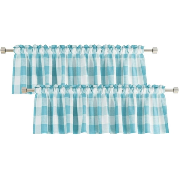 2 Pack Buffalo Check Valances for Windows Living Room 18 inches Long Classic Gingham Plaid Bedroom Bathroom Rod Pocket Country Farmhouse Kitchen Window Curtain Valances - 54"x18" Sky Blue & White