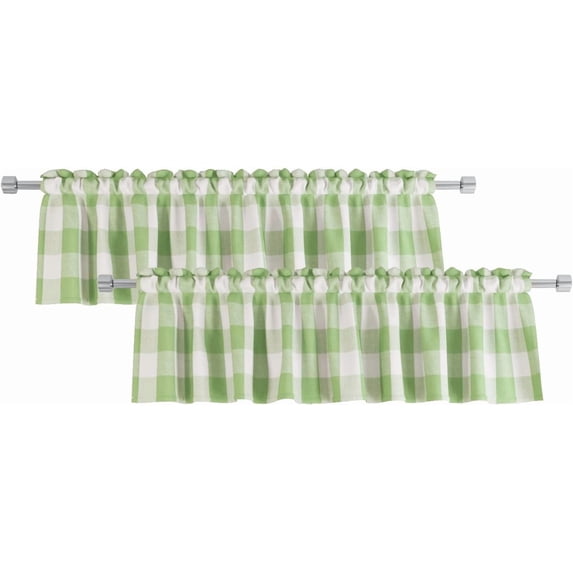 2 Pack Buffalo Check Valances for Windows Living Room Classic Gingham Plaid Valance 18" Long Bedroom Bathroom Rod Pocket Country Farmhouse Kitchen Window Curtain Valances - 54"x18" Green & White