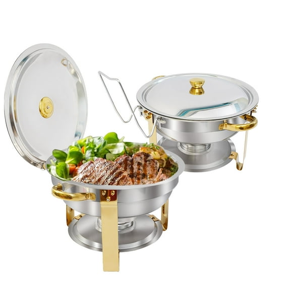 2-Pack Buffet Warmer Set, 5QT Chafing Dish Buffet Set Round Half-Gold Plated with Stainless Steel Lid for Home Gatherings, Christmas Parties, Catering Events
