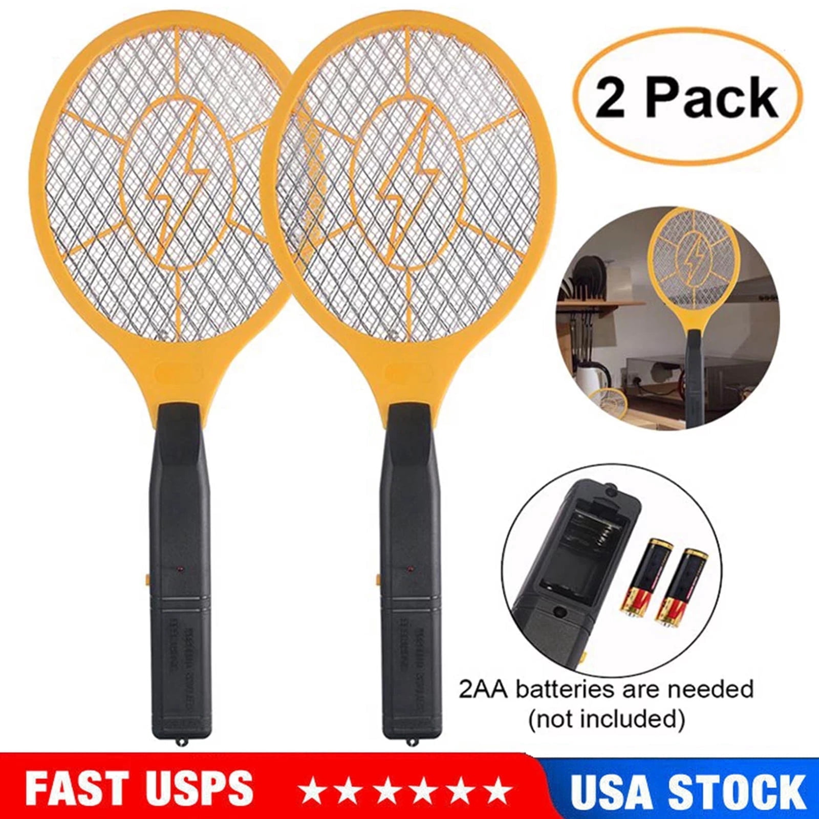 Gamexcel 2-Pack Electric Fly Swatter, 3000V Bug Zapper Racket with 3-Layer Protective Mesh, Battery Powered, Indoor/Outdoor, 17.3 x 6.6 in