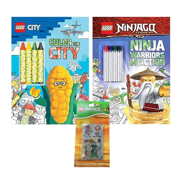 2-Pack Building Brick Coloring Books with Crayons Stickers | Kids Activity Set | Mini Figure Theme