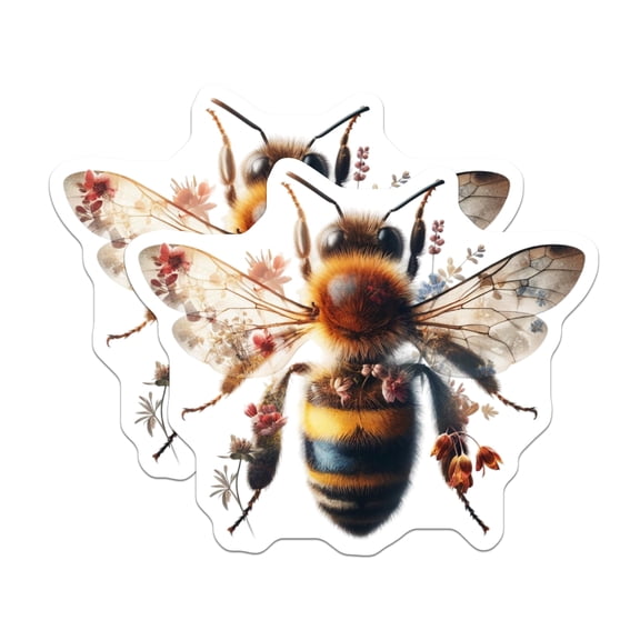(2 Pack) Bumble Bee Stickers - Floral Bee Art Stickers - Insect Lover Decals - 5" On Longest Side - Sticks to Smooth Flat Surfaces - Made in USA - BMCS15946