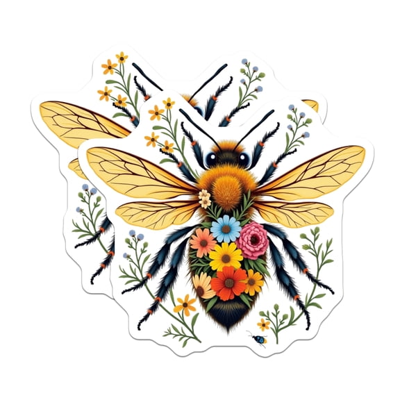 (2 Pack) Bumble Bee Stickers - Floral Bee Decals - Decorative Insect Stickers - 5" On Longest Side - Sticks to Smooth Flat Surfaces - Made in USA - BMCS17125