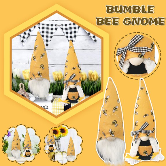 2 Pack Bumble Bee Striped Gnome Doll, Scandinavian Tomte Figurine, Swedish Honey Bee Elf for Home Shelf Decor