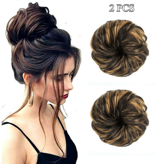 2-Pack Bun Hair Extensions Messy Synthetic Chignon Hairpiece Easy Bun Hair Pieces for Women Hair Updos Chignon Hair piece Ponytail Scrunchies