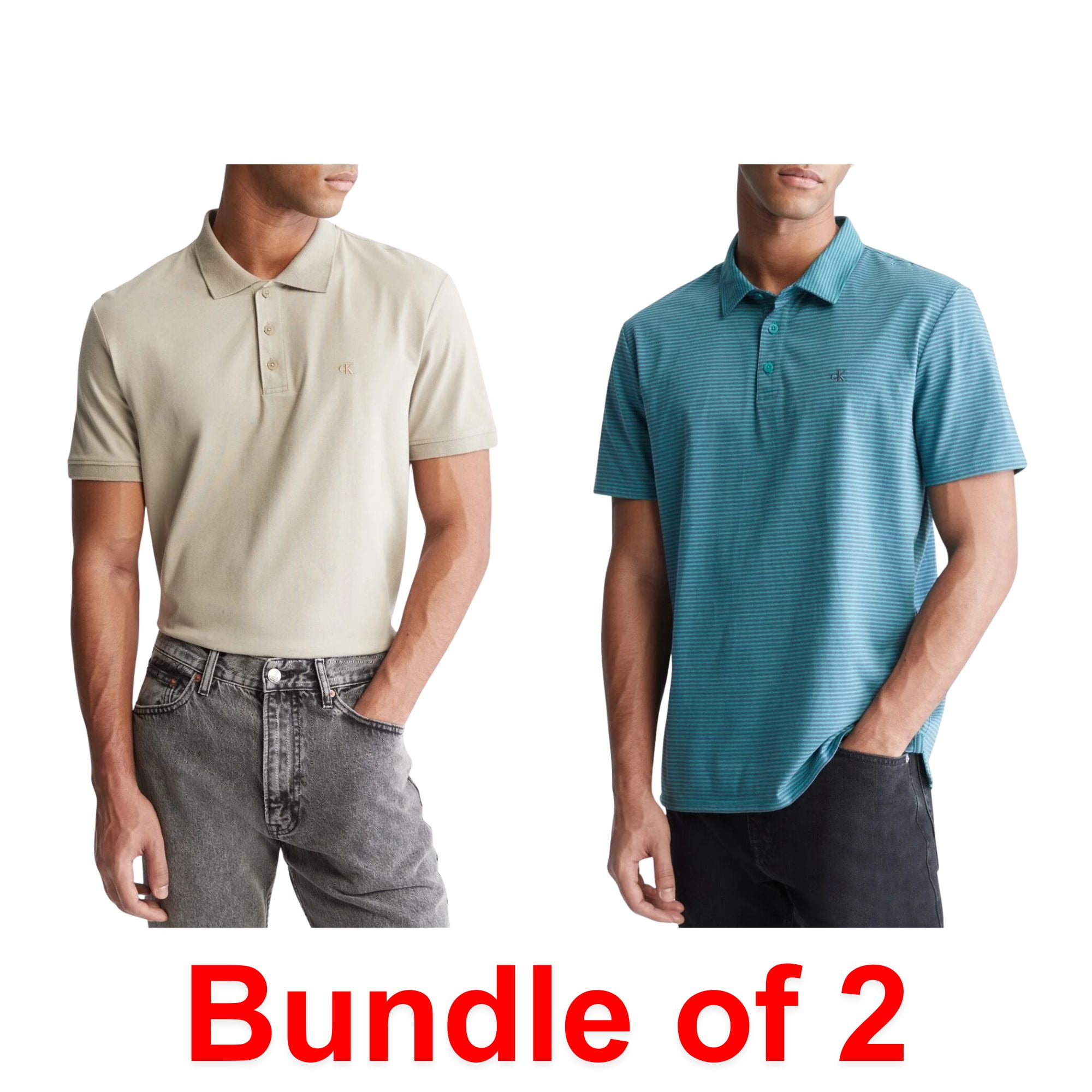 2-Pack Bundle Calvin Klein Mens Polo Shirts Beige \u0026 Green Styles Size XL