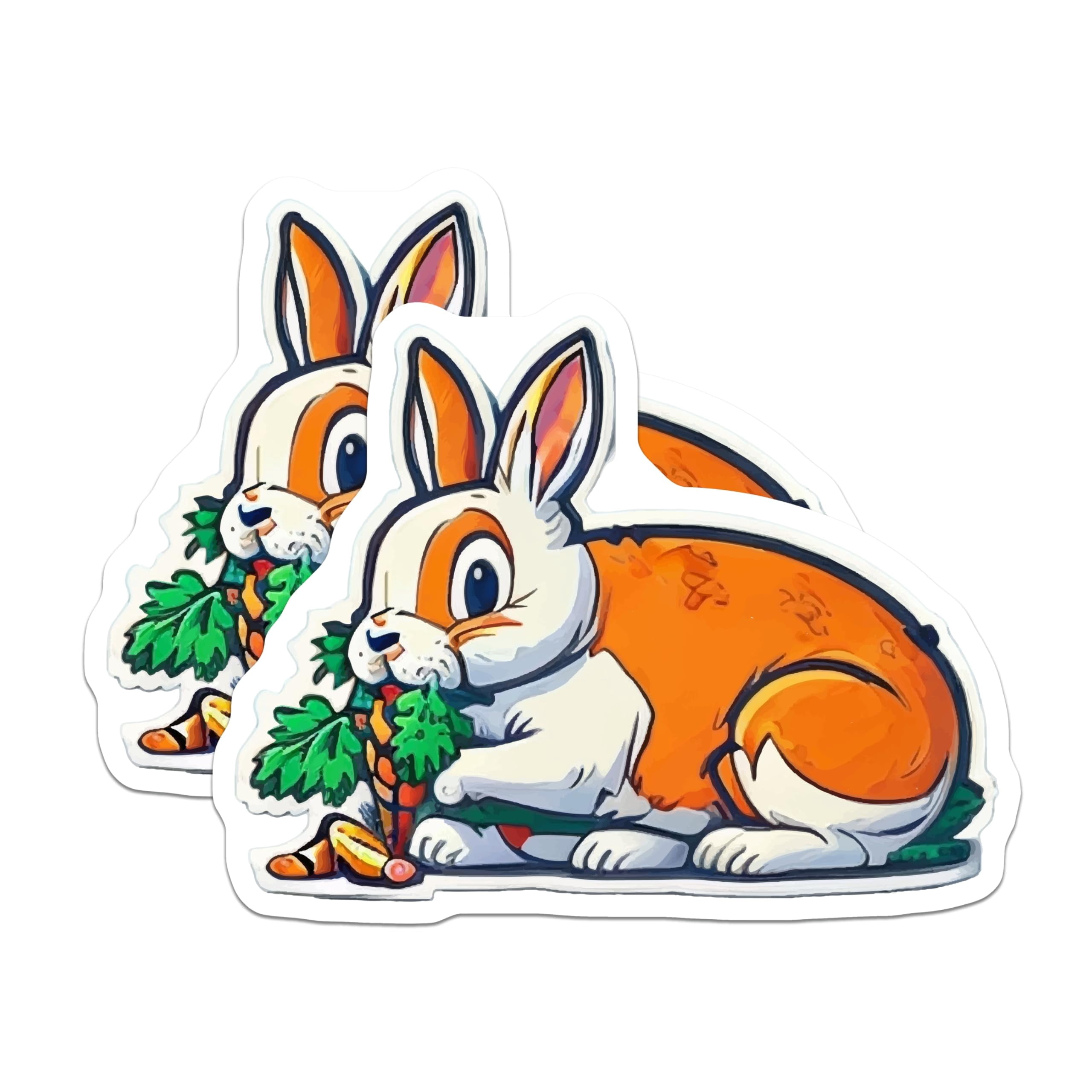 (2 Pack) Bunny Eating Carrots Stickers - Cute Rabbit Illustration ...