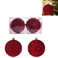 thumbnail image 1 of 2 Pack Burgundy Flocked Christmas Ball Ornaments, 10cm Velvet Finish Shatterproof Plastic Tree Decorations, 1 of 9