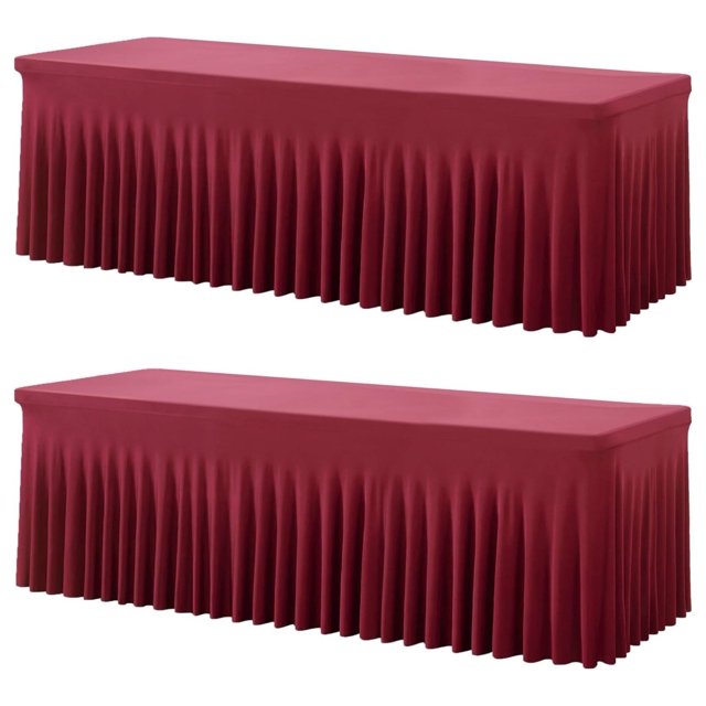 2 Pack Burgundy Spandex Table Clothes for 8 Foot Rectangle Tables