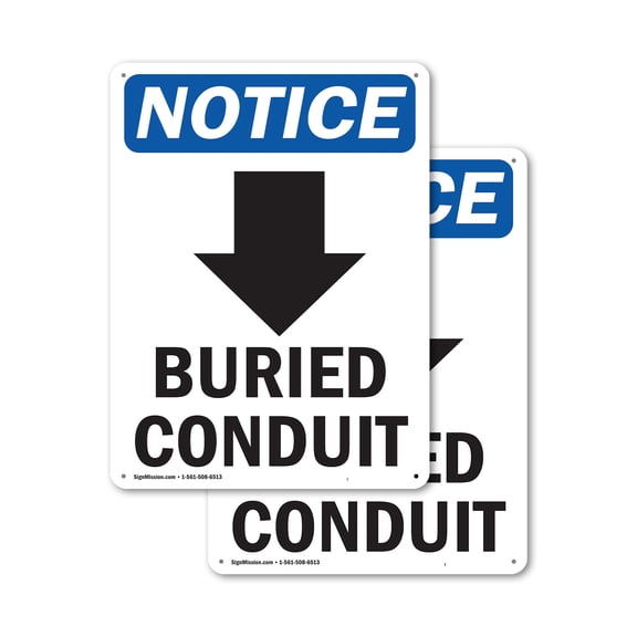 (2 Pack) Buried Conduit [Down Arrow] OSHA Notice Sign 18 Inch X 24 Inch Plastic Sign, Weather Resistant, UV Protected for Workplace, Business, and Construction Site, Made in the USA