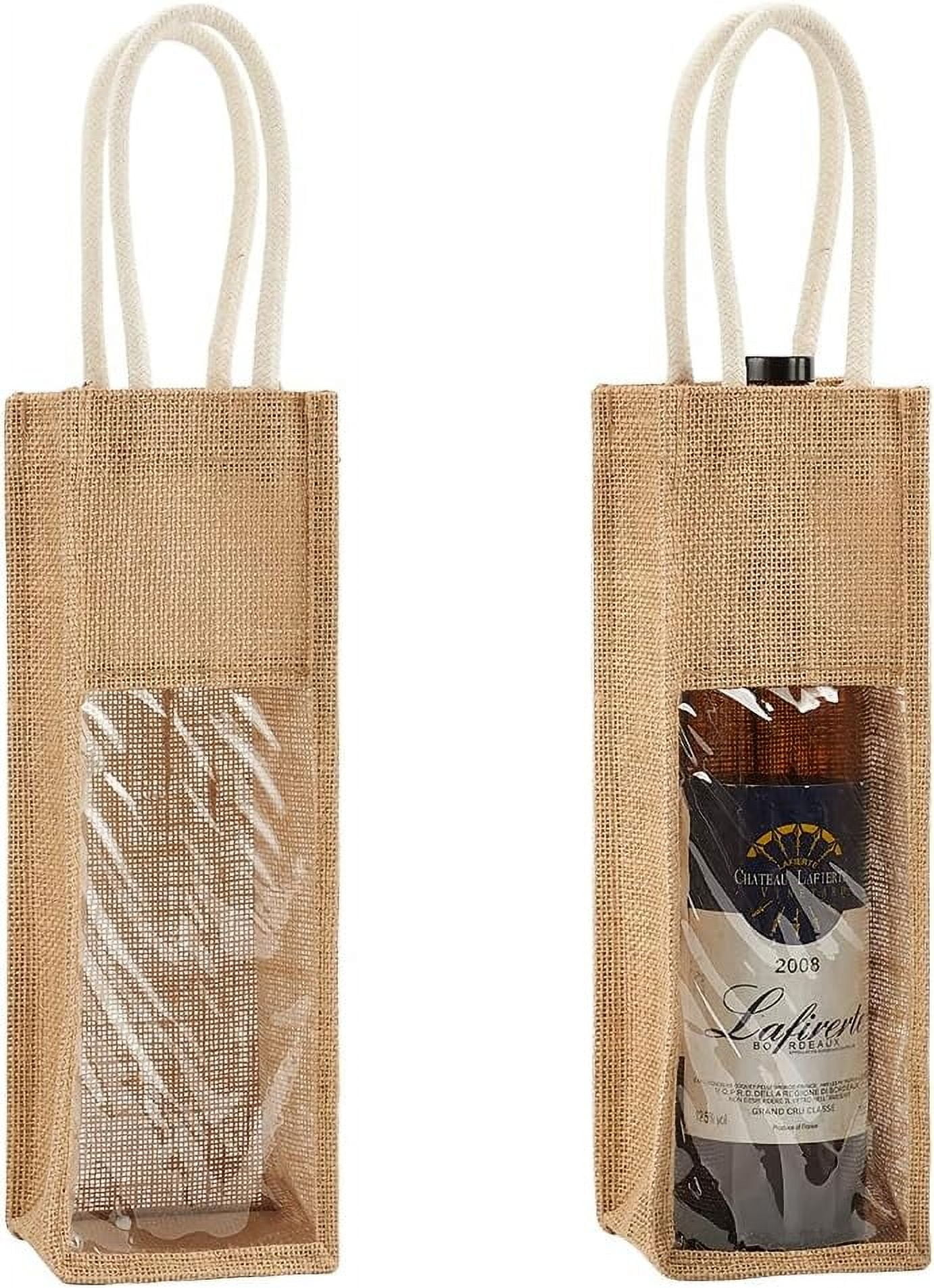 Single Bottle Burlap Bag Eco-Friendly Jute Wine Bottle Bag With Window -  Reusable Gift Packaging Reusable Jute Wine Carrier, image size:1382x1906