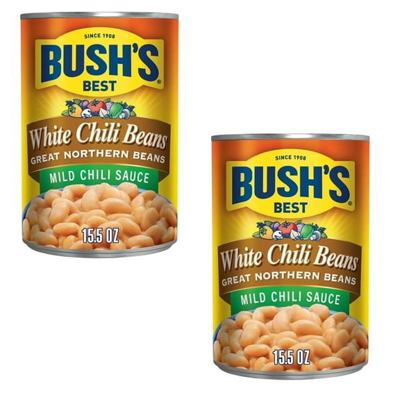 ( 2 Pack ) Bush's White Chili Beans, Canned Great Northern Beans in Mild Chili Sauce, 15.5 oz Can,